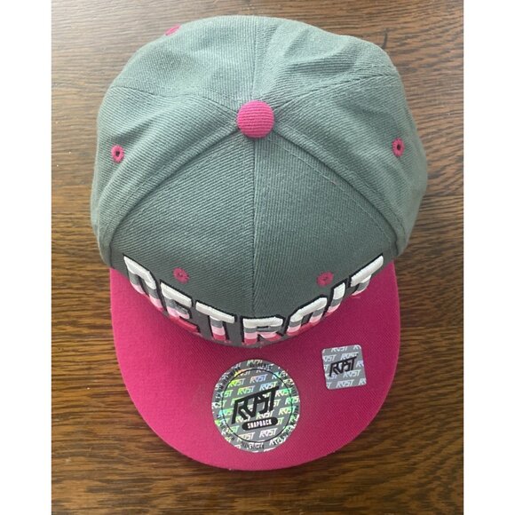 Detroit Michigan SnapBack RDST Hat Pink Gray Embroidered - Picture 8 of 8